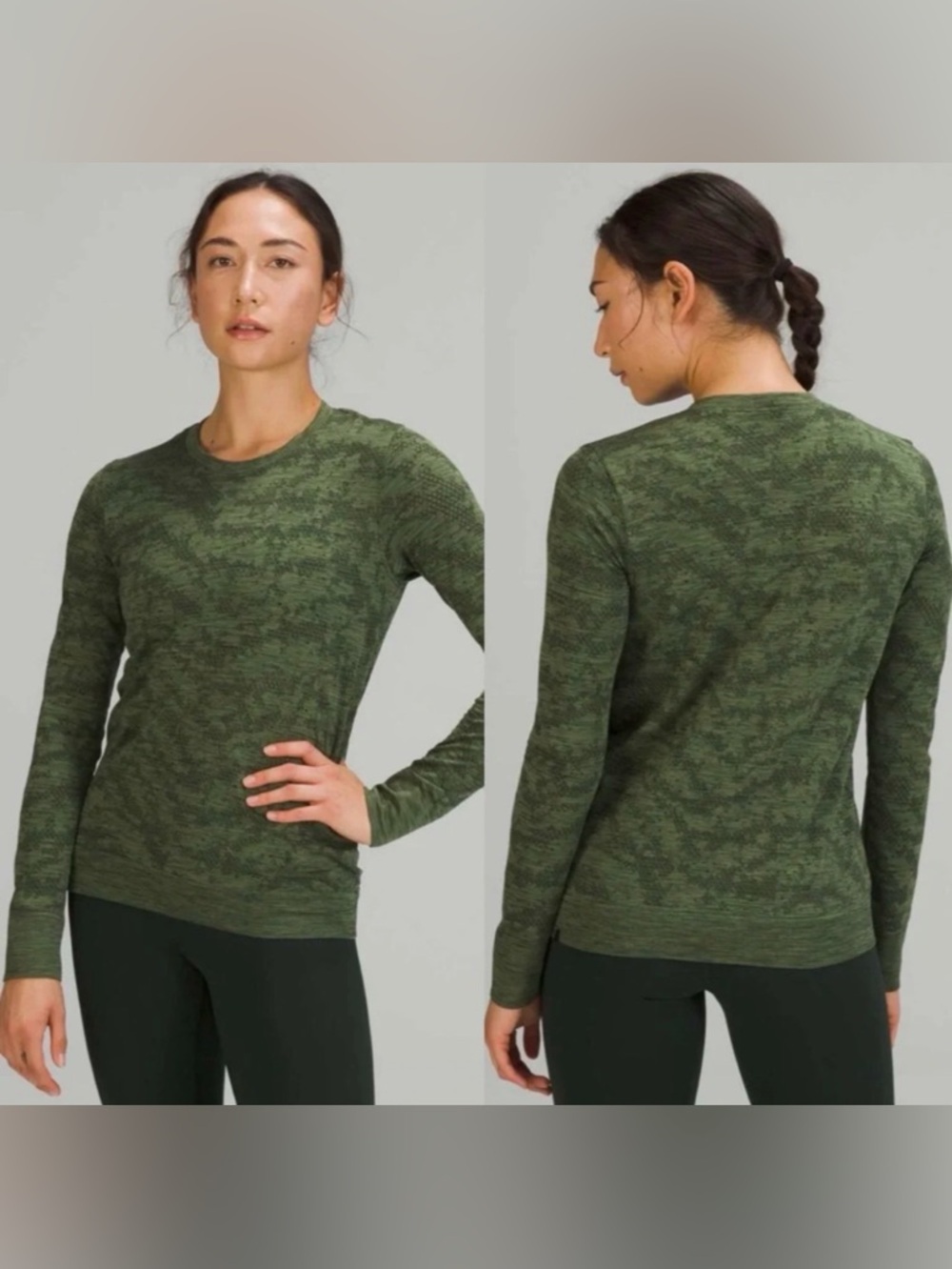 Lululemon Swiftly Breathe Long Sleeve Top Dot Scape Rainforest Green size 6